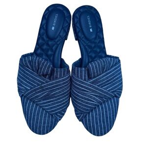 Birdies Navy Striped Slide Sandals